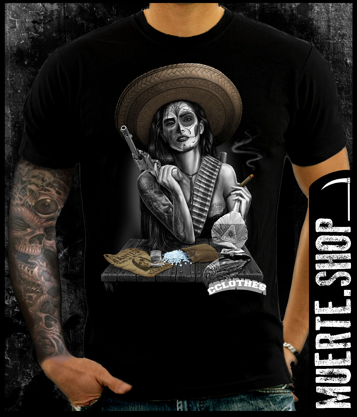 Черна тениска LA MUERTE MEXICANA Черна тениска LA MUERTE MEXICANA